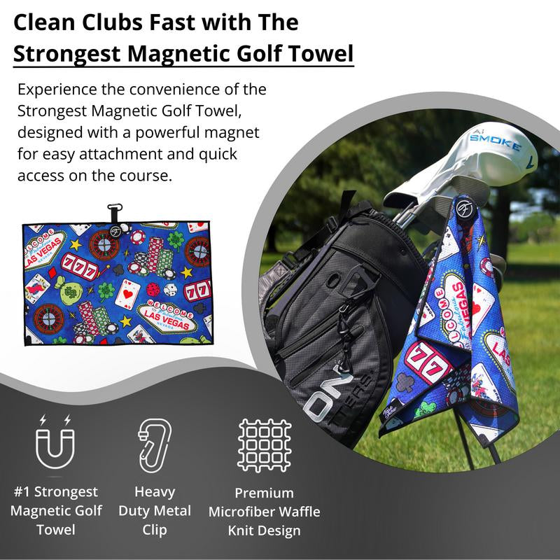 Fore Show Magnetic Golf Towel (Vegas) Waffle Microfiber with Magnet for Golf Bags, Carts & Clubs - 24” X 16” Funny Golf Gift Accessory for Men