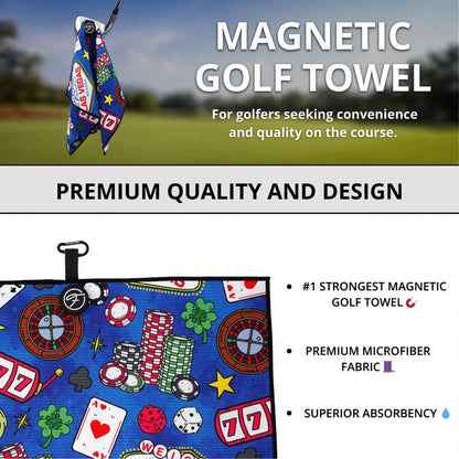 Fore Show Magnetic Golf Towel (Vegas) Waffle Microfiber with Magnet for Golf Bags, Carts & Clubs - 24” X 16” Funny Golf Gift Accessory for Men